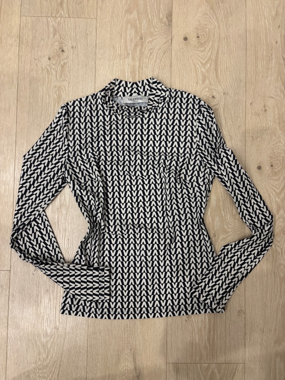 Valentino Monogram Printed Mock Neck Top - Size XS/S